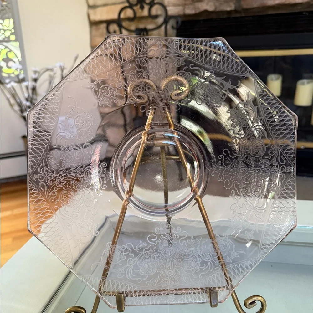 Vintage Octagon Pink Depression Glass Plate